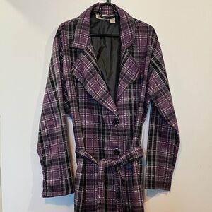 Gold Flava Purple Plaid Belted Trench Coat